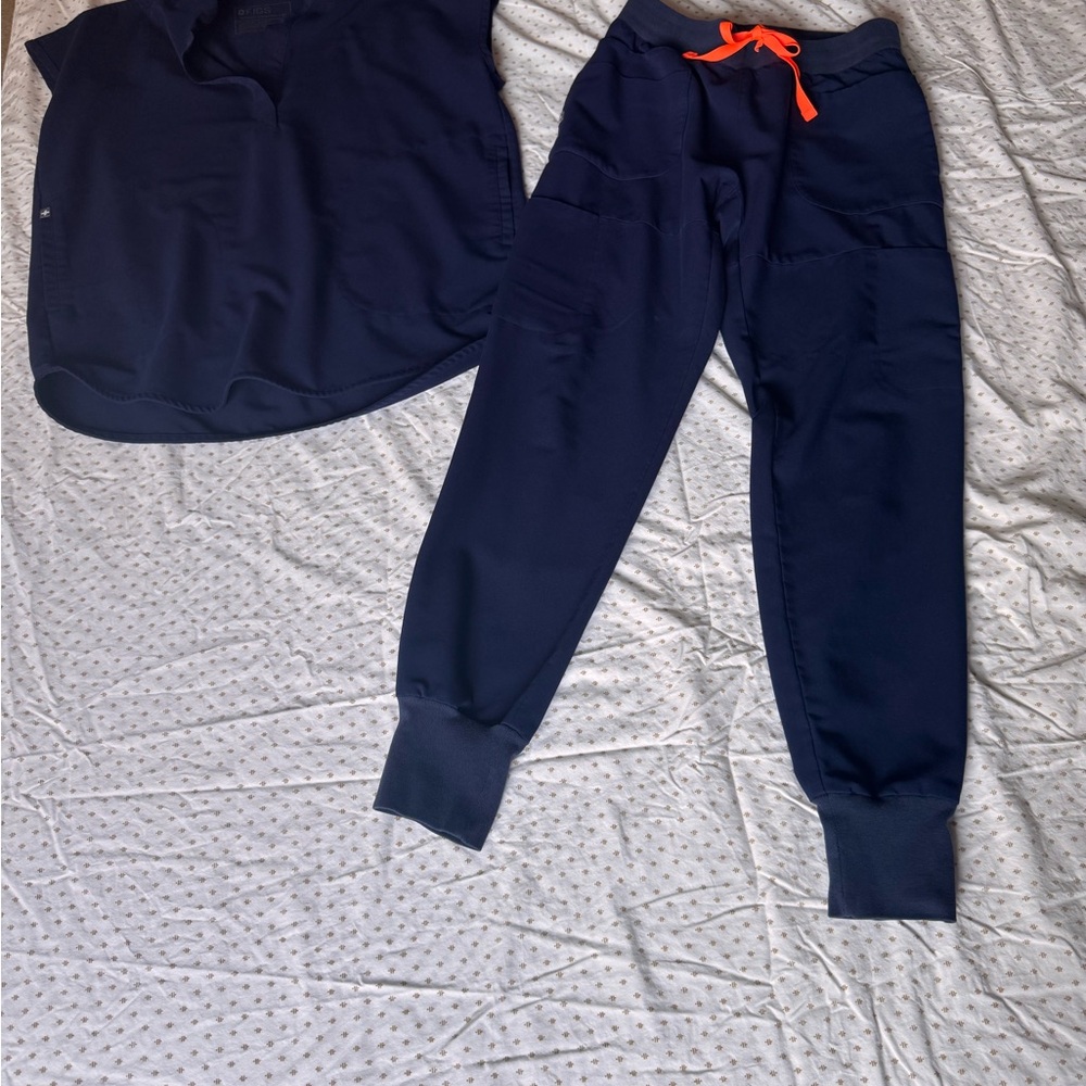 Figs Women's Navy Joggers with Orange Drawstring